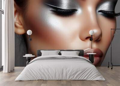  Futuristic Silver All over silver eyeshadow with a metallic fin Wall mural