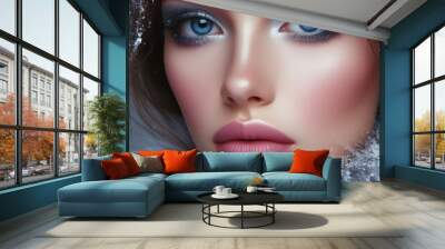 78 Winter Frost Cool toned makeup with icy blue and silver eyes Wall mural