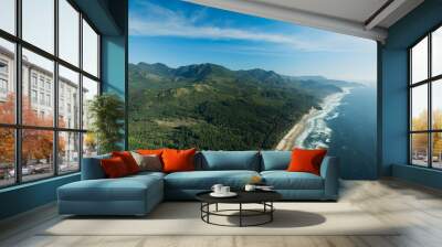 A beautiful view of a forest and beach with a clear blue sky Wall mural