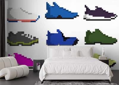 A set of nine pixel sneakers for games, websites, design, and more. Wall mural