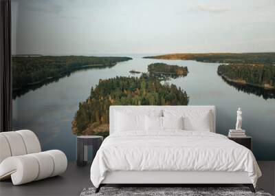 Aerial view of Islands in Lake Ladoga. Northern nature of Russia. Republic of Karelia Wall mural