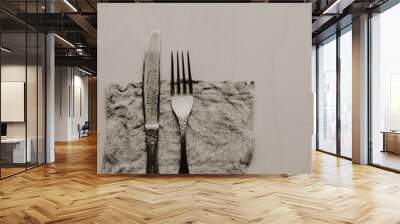 Antique fork and table knife. Retro style image. Wall mural