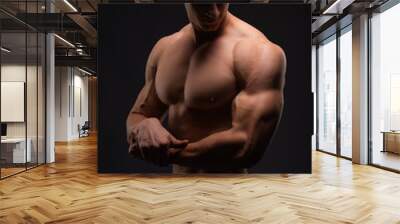 Athlete, bodybuilder, on black. Gym advertising, fitness, sports club. Healthy lifestyle concept Wall mural