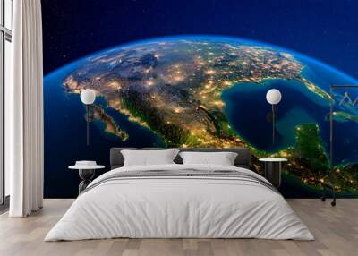 Detailed Earth at night. Mexico Wall mural