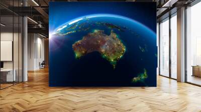 Earth at night and the light of cities. Australia and New Zealand. Wall mural