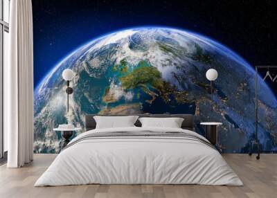 Planet Earth with detailed relief and atmosphere. Day and Night. Europe, North Africa and Middle East. 3D rendering. Elements of this image furnished by NASA Wall mural