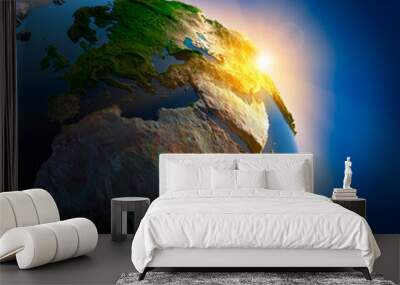 Sunrise over the Earth in outer space Wall mural