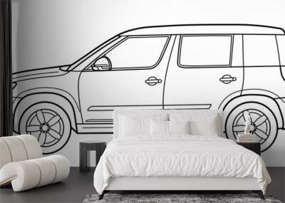 Classic luxury suv car. Crossover car front view shot. Outline doodle vector illustration. Design for print, coloring book	 Wall mural