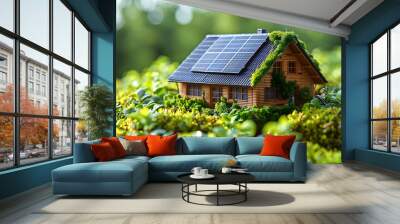 eco-friendly house became more affordable thanks to a tax credit and subsidy for solar energy, highlighting the benefits of renewable energy vs. traditional sources isolated on white background, sim Wall mural