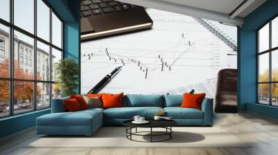 Financial charts on paper, analysis and calculations Wall mural