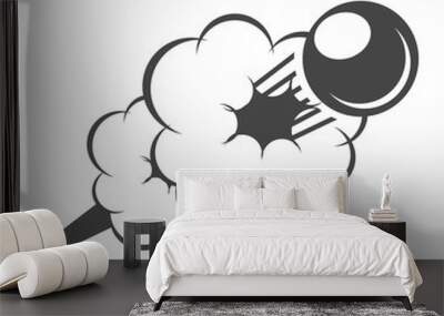 Flying cannonball in smoke - cannon volley Wall mural