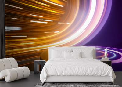 High speed glowing lines background emitted by technology circular turntable, digital abstract creative concept illustration isolated with white highlights, png Wall mural