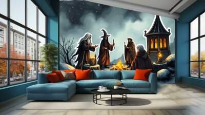 Illustration of old Scandinavian magic. Concept of Nordic world, concept of wicca, rite and other magic isolated with white highlights, png Wall mural