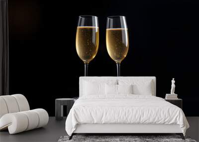 illustration Two glasses of champange on dark background isolated with white highlights, png Wall mural