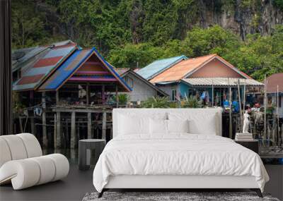 Ko Panyi, Houses on stilts in the sea in thailand Wall mural