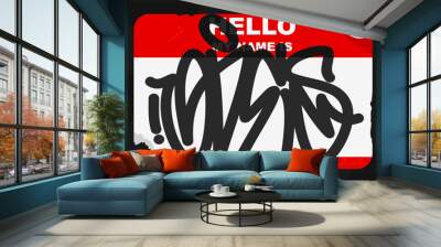 Red Abstract Flat Graffiti Style Sticker Hello My Name Is With Some Street Art Lettering Vector Illustration Art Wall mural