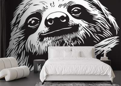 Lazy sloth in cartoon, doodle style . Image for t-shirt, web, mobile apps and ui. Isolated 2d vector illustration in logo, icon, sketch style, Eps 10, black and white. AI Generative Wall mural