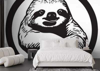 Lazy sloth in cartoon, doodle style . Image for t-shirt, web, mobile apps and ui. Isolated 2d vector illustration in logo, icon, sketch style, Eps 10, black and white. AI Generative Wall mural