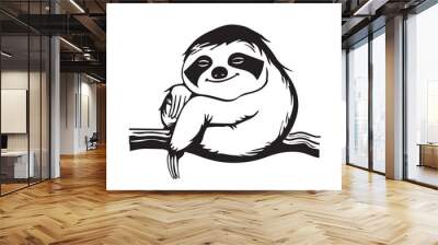 Lazy sloth in cartoon, doodle style . Image for t-shirt, web, mobile apps and ui. Isolated 2d vector illustration in logo, icon, sketch style, Eps 10, black and white. AI Generative Wall mural