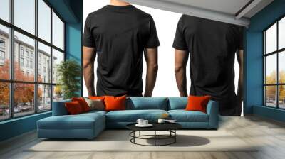 male black t-shirt mockup, front and back view, blank clothes for design and pattern presentation isolated on white background, detailed, png Wall mural