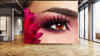 beautiful eye makeup with aster flower Wall mural