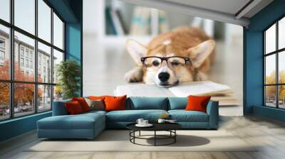 Dog reading book Wall mural