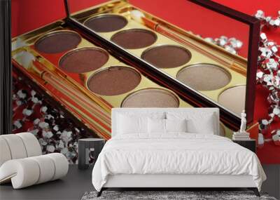 Eye shadows on a red background Wall mural