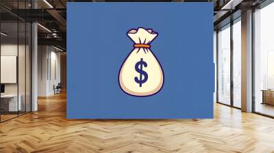 Money bag icon, moneybag flat simple cartoon illustration isolated with white highlights, png Wall mural