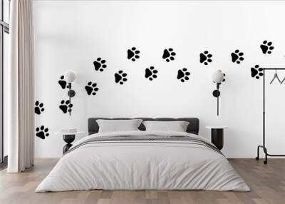 Paw print trail on white background. Vector cat or dog, pawprint walk line path pattern background. Wall mural