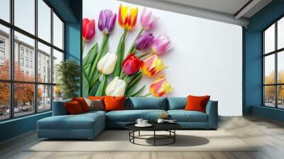 tulip flowers, white background, copy space Wall mural