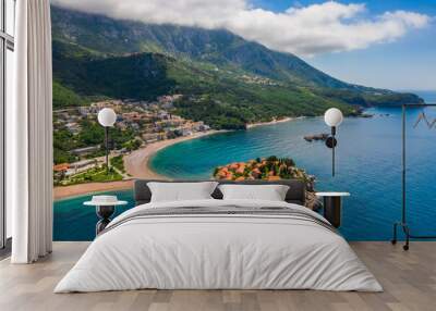 Aerial view of Sveti Stefan island in Budva, Montenegro. Wall mural