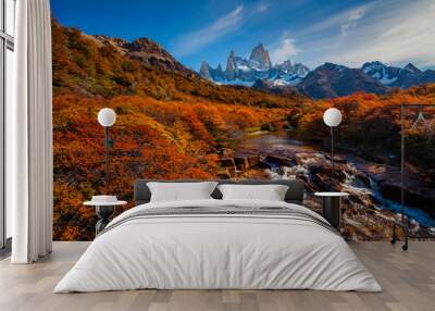 Mountain River and Mount Fitz Roy. Patagonia, Argentina. Wall mural