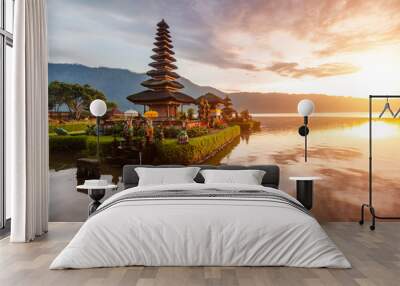 Pura Ulun Danu temple panorama at sunrise on a lake Bratan, Bali, Indonesia. Wall mural