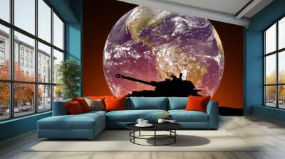 Silhouette of the tank on the background of the planet. Concept of war Wall mural