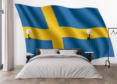 Sweden flag. Isolated national flag of Sweden. Waving flag of the Kingdom of Sweden. Fluttering textile swedish flag. Wall mural