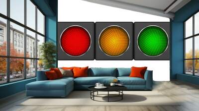 Modern horizontal led traffic light with of switching-on red, yellow, green lights. Wall mural