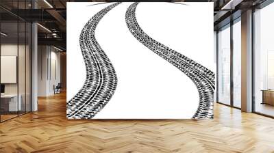 Road with traces of tires and a line of horizon. Black and white Wall mural