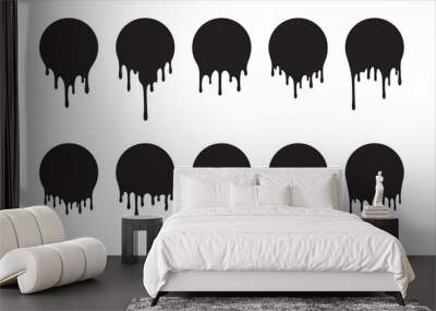 Set of ten vector round black paint drips. Illustration for your design. Wall mural