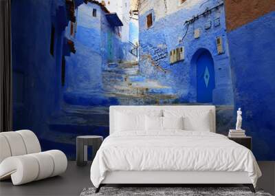 The blue city of Chefchaouen in Morocco. Architecture, views, street landscapes Wall mural