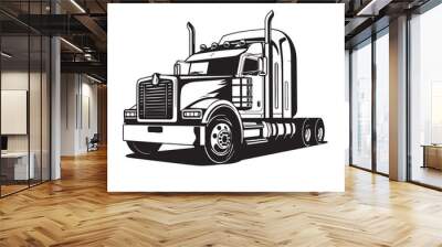 Tractor trailer in cartoon, doodle style . Image for t shirt. Isolated 2d vector illustration in logo, icon, sketch style, Eps 10, black and white. AI Generative Wall mural