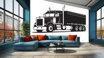 Tractor trailer in cartoon, doodle style . Image for t shirt. Isolated 2d vector illustration in logo, icon, sketch style, Eps 10, black and white. AI Generative Wall mural