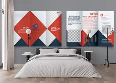 Trifold brochure with red triangles Christmas flyer. Annual report, project proposal, product catalog Wall mural