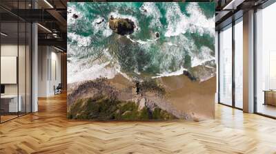 Waves on the ocean, promenade and beach, top view, texture for design, summer mood, relaxation Wall mural