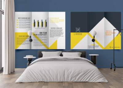 Yellow trifold brochure with squares. Vector illustration Wall mural