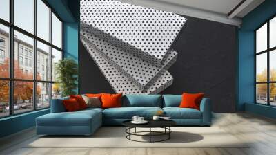 Metal acoustic panels with round perforation. Grey texture Wall mural