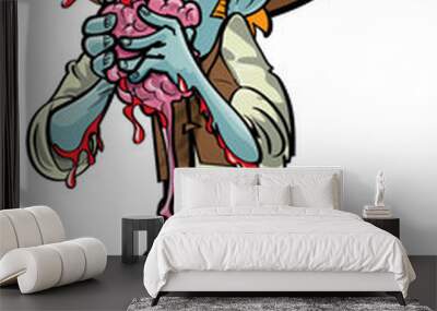 Cartoon zombie cowboy eating a brain Wall mural