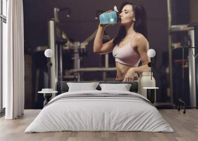 Beautiful sexy athletic young girl working out in gym Wall mural