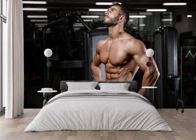 Strong and handsome athletic young man muscles abs and biceps. Wall mural