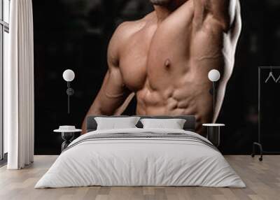 Strong and handsome athletic young man muscles abs and biceps. Wall mural