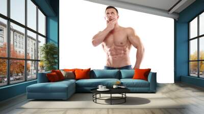 Strong athletic man on white background. Wall mural